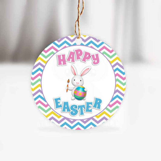 printable happy Easter bunny gift tags and stickers with rainbow chevron