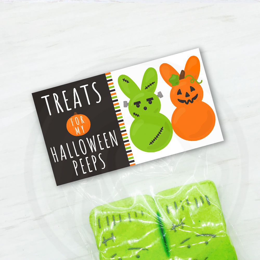 printable halloween treats for my peeps candy cookie bag toppers with cute frankenstein and pumpkin clipart