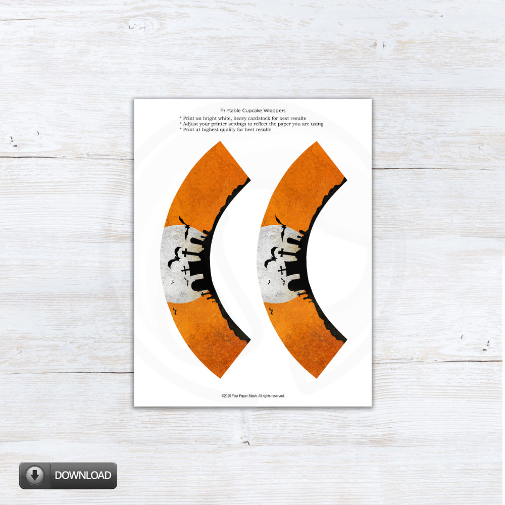 Haloween Graveyard Printable Cupcake Wrapper, Spooky Party Decor