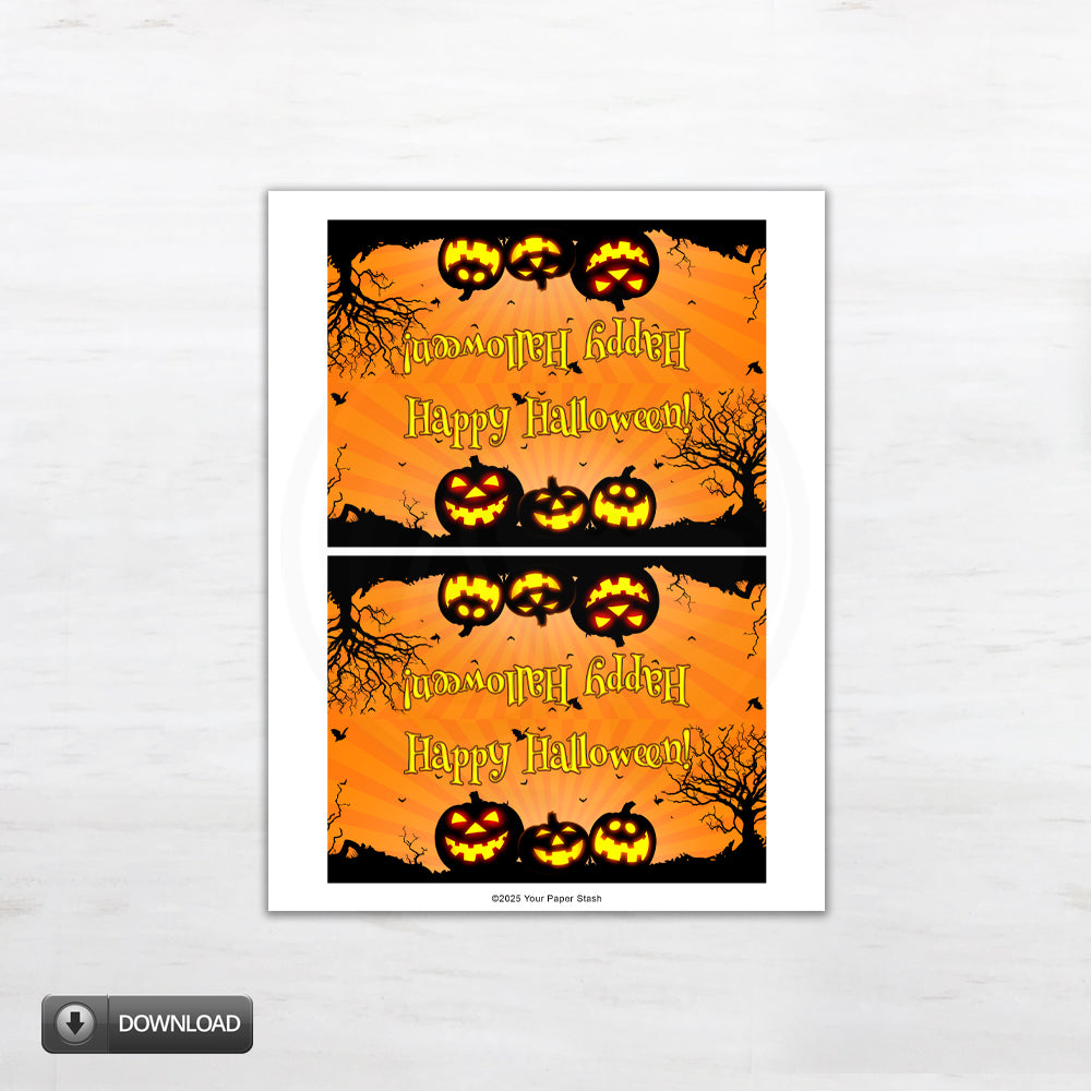 6.5 inch halloween treat bag toppers with orange sunset and black pumpkin silhouettes 