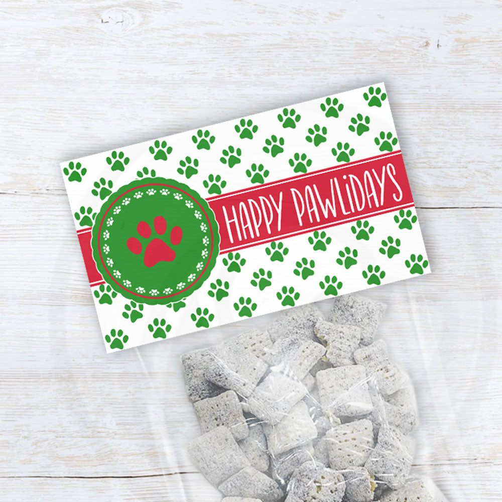 printable happy pawlidays puppy chow treat bag toppers for Christmas parties