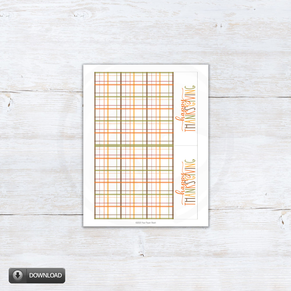 happy thanksgiving bag topper note card or cookie card backer with farmhouse plaid 