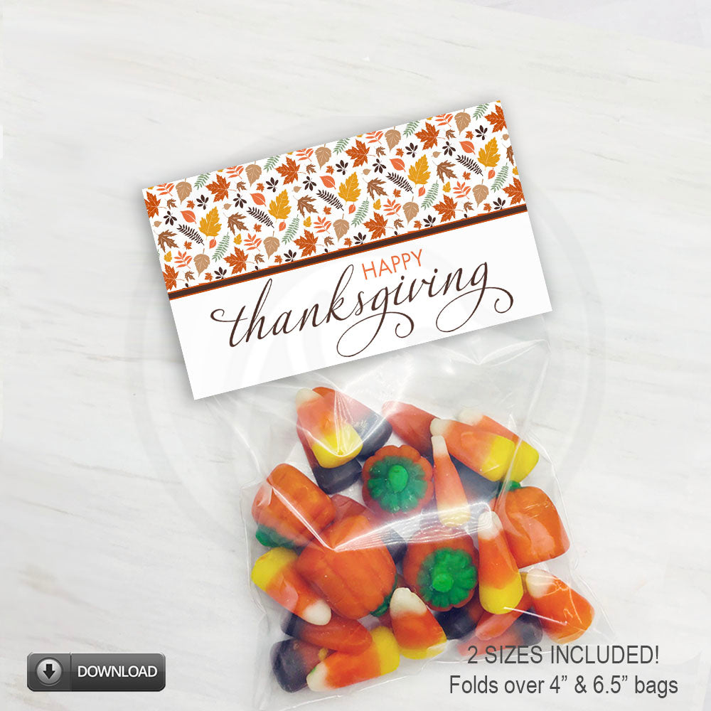 printable happy thanksgiving treat bag toppers with fall leaves -  2 sizes instant download