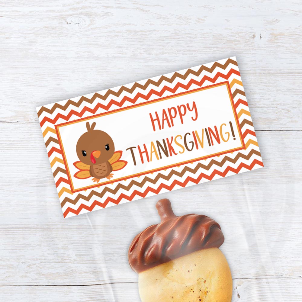 printable happy thanksgiving treat bag topper with cute turkey illustration