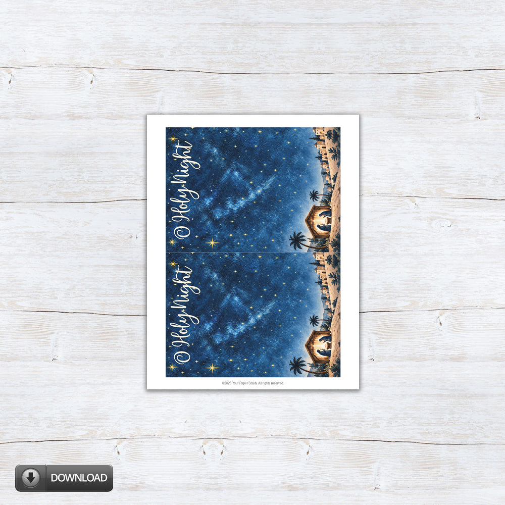 O Holy Night nativity cookie card backers in two printable sizes