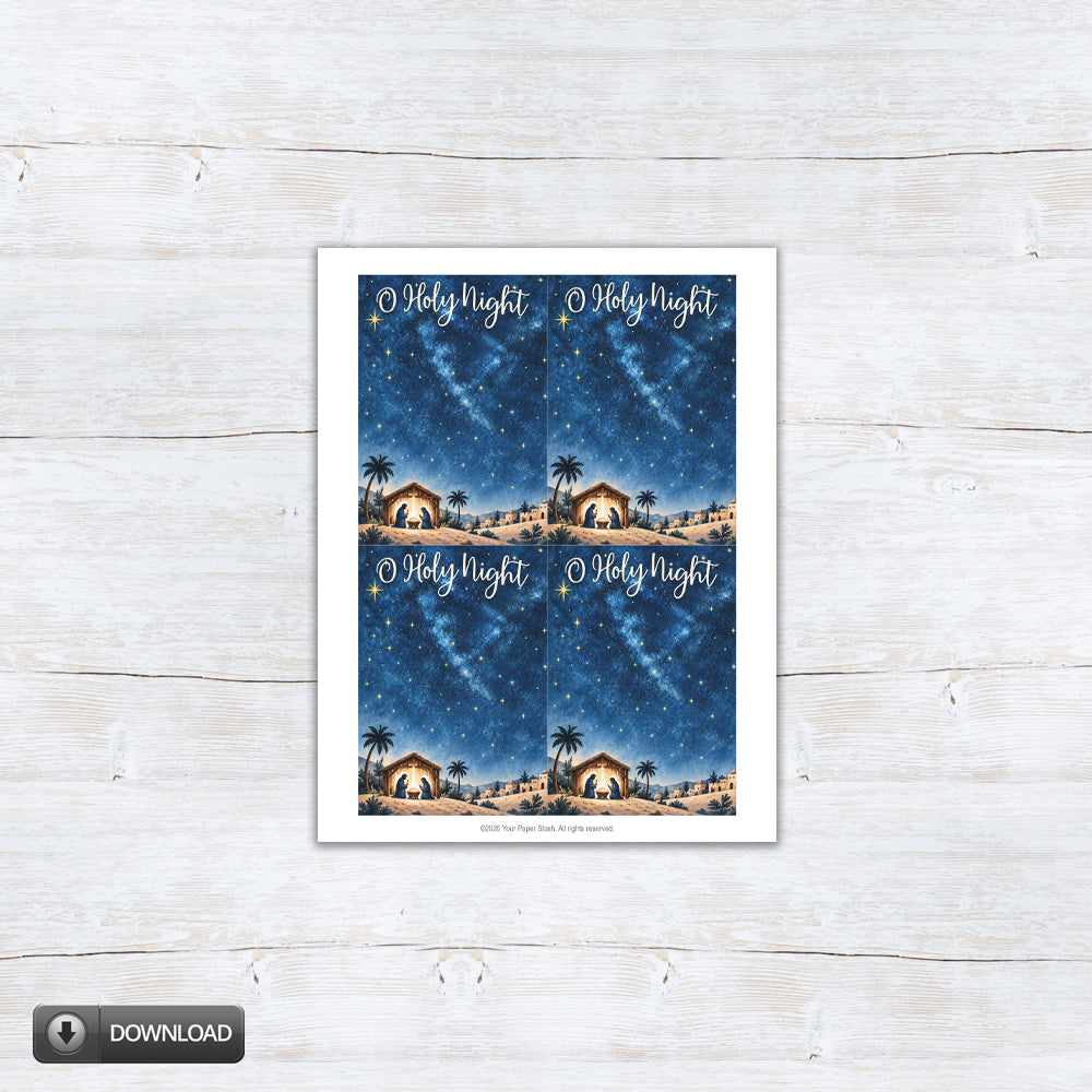 O Holy Night nativity cookie card backers in two printable sizes