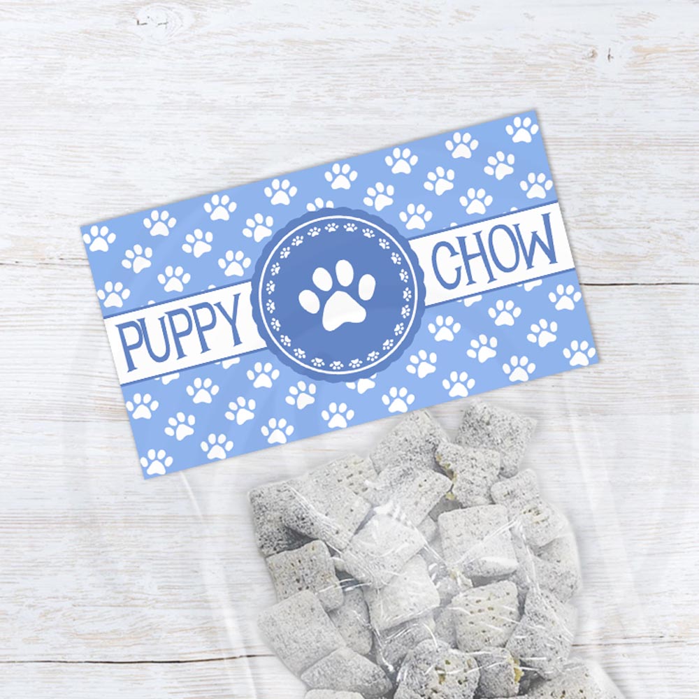 light blue puppy chow boy birthday party favor bag toppers