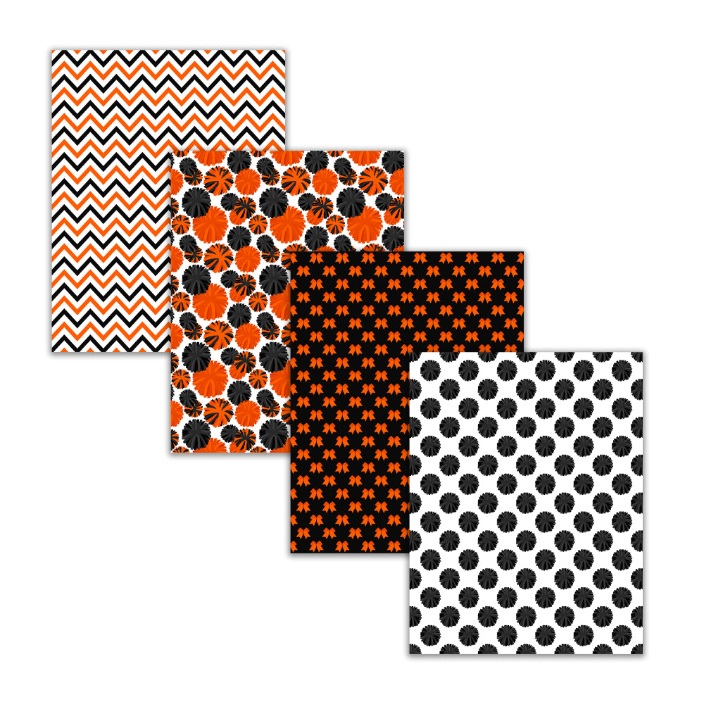 orange black pom-pom printable paper, chevron patterns for chearleading cheer team