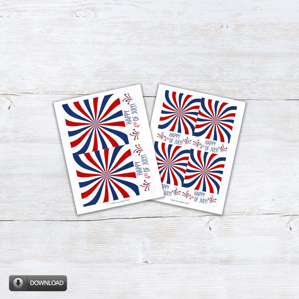 4th of July Treat Cards Printable | Patriotic Note Cards & Gift Tags | Classroom Party Favors