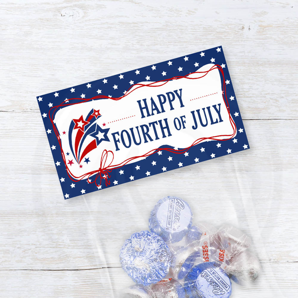 4th of july printable treat bag toppers with patriotic stars border and happy fourth of july label design