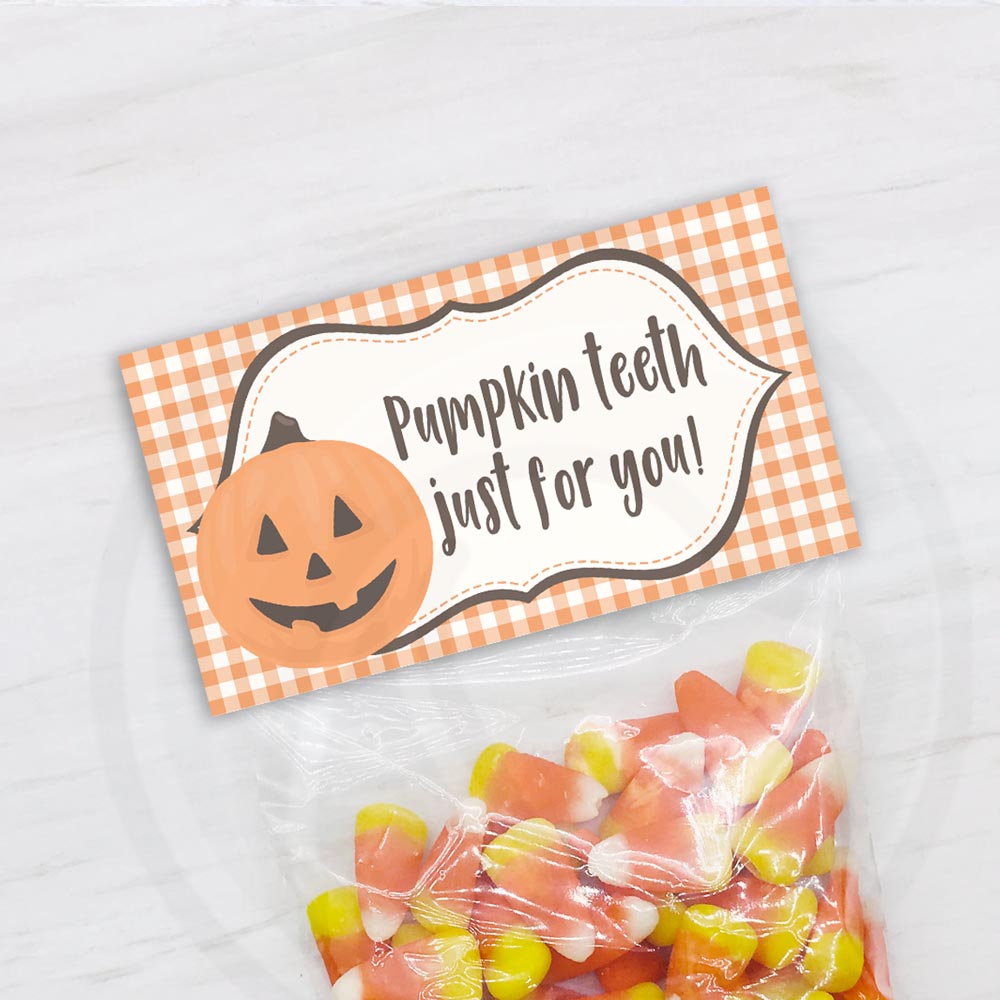 printable pumpkin teeth candy corn treat bag toppers - instant download