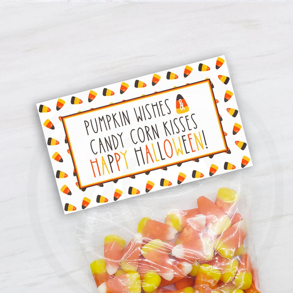 pumpkin wishes and candy corn kisses printable treat bag toppers for fall halloween and thanksgiving parties #yourpaperstash