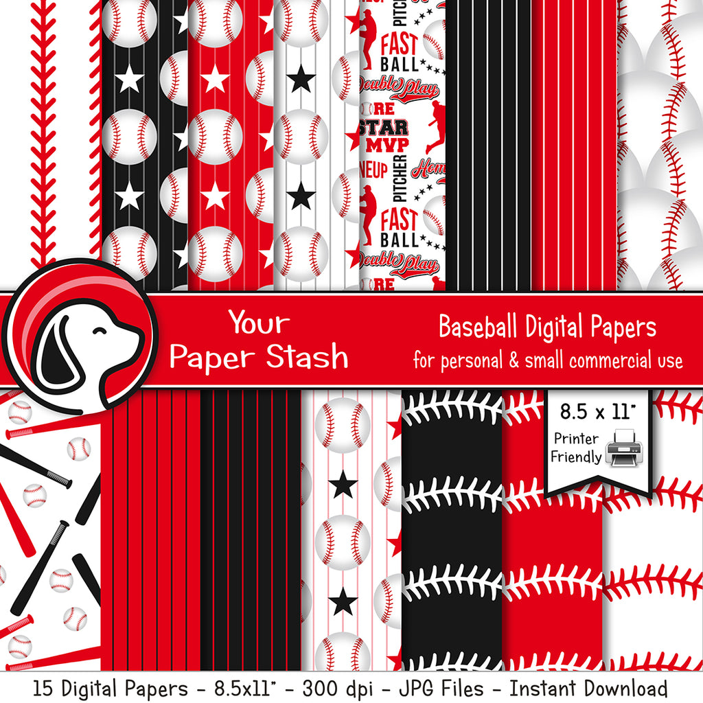 Printable Baseball Digital Paper Patterns Your Paper Stash