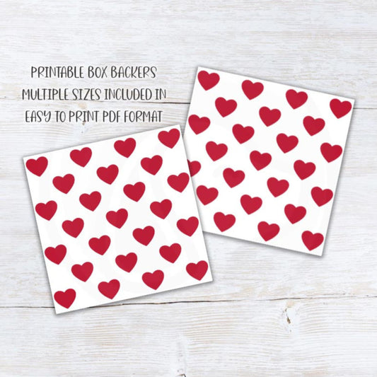 printable red heart cookie gift box backers, valentines day cookie card tags and packaging