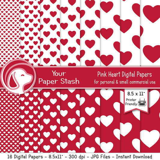 printable red valentines day heart digital paper pack patterns designs for paper craft projects and crafting - decoupage paper