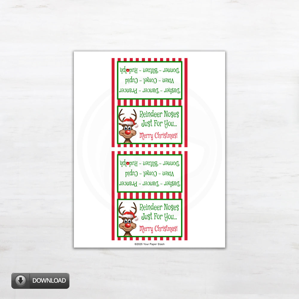 printable reindeer noses candy bag toppers