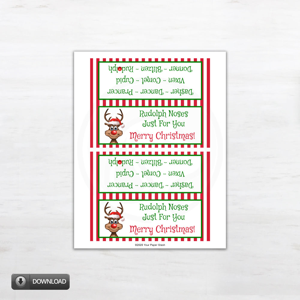 Christmas Rudolph Noses Treat Candy Cookie Bag Toppers Printable