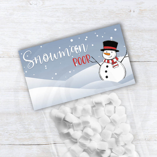 printable snowman poop treat bag toppers for Christmas and winter parties