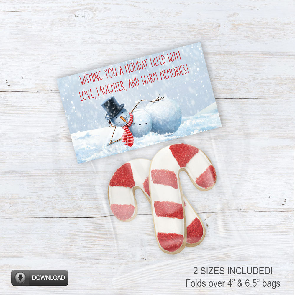 printable snowman holiday and Christmas bag toppers for cookies candy and party favors