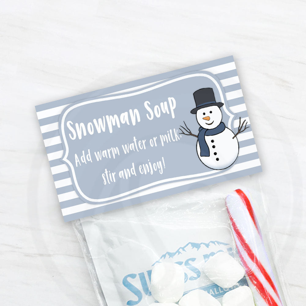 printable snowman soup hot chocolate treat bag toppers - instant download