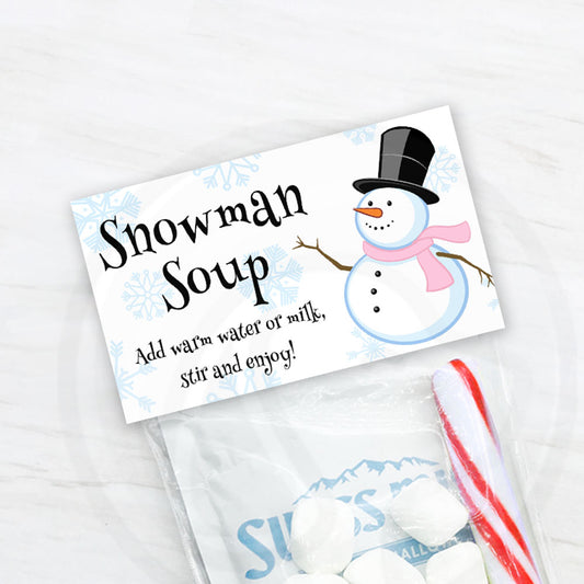 snowman soup Christmas or birthday hot chocolate favor bag toppers