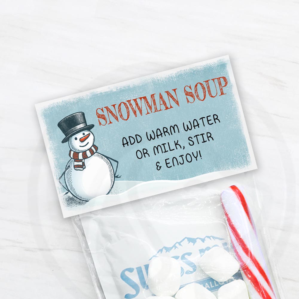 printable snowman soup  hot chocolate treat bag toppers