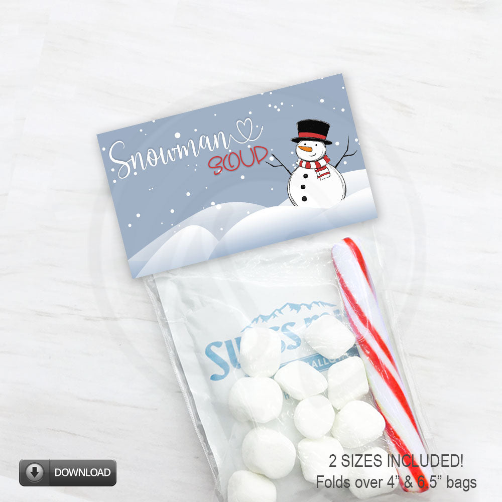 Christmas hot chocolate treat bag toppers digital download with snowman