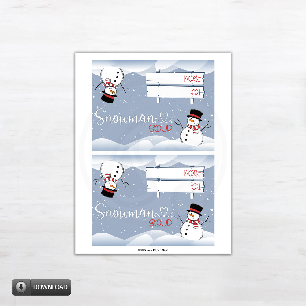 printable snowman soup bag topper labels