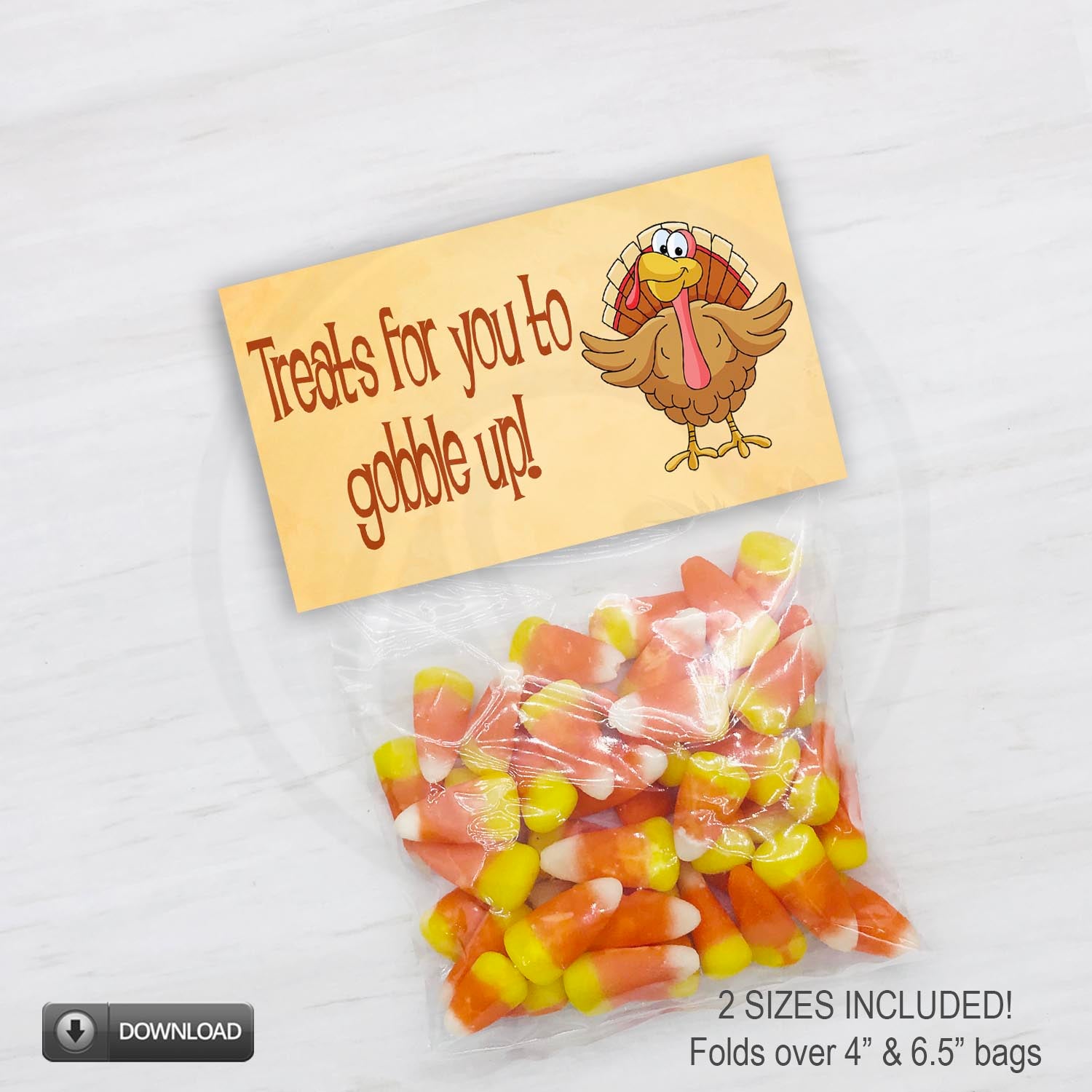 Treats for you to gobble Thanksgiving treat bag toppers with turkey illustrations