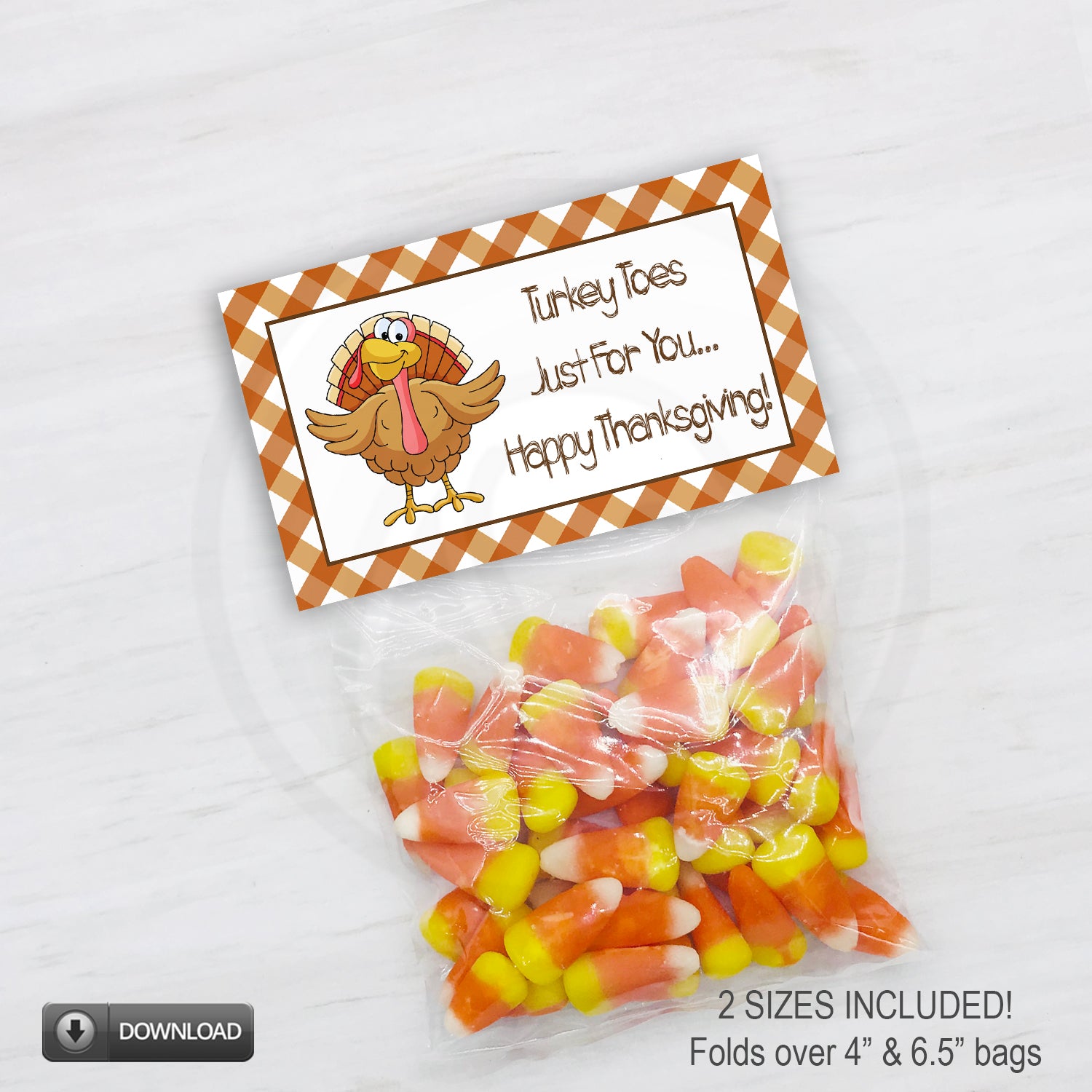 Thanksgiving turkey toes printable treat bag toppers