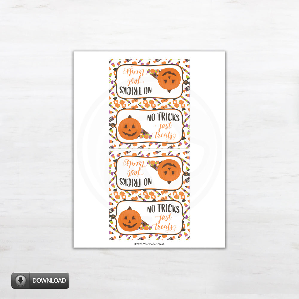 halloween no tricks just treats candy bag toppers printable download