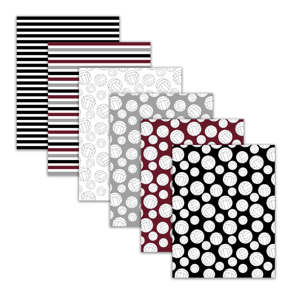 Maroon, Black, and Gray Volleyball Digital Paper Pack