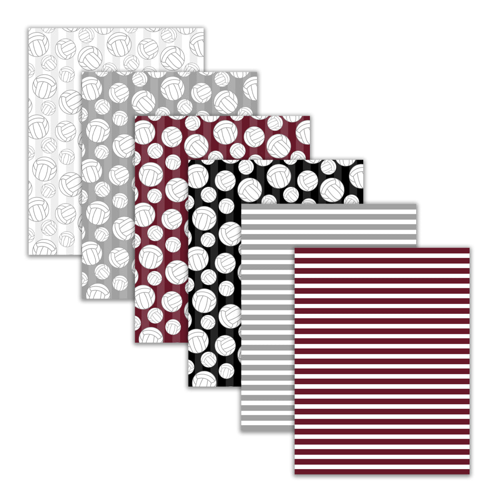 Maroon, Black, and Gray Volleyball Digital Paper Pack