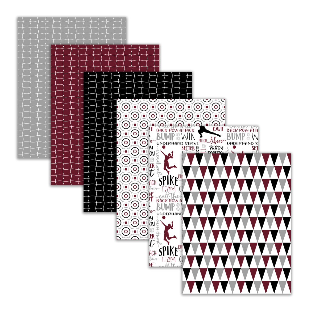 Maroon, Black, and Gray Volleyball Digital Paper Pack