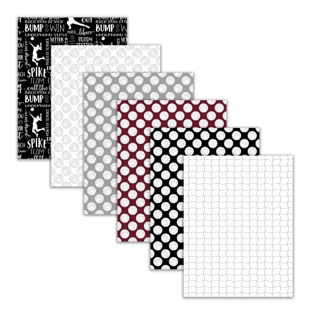 Maroon, Black, and Gray Volleyball Digital Paper Pack