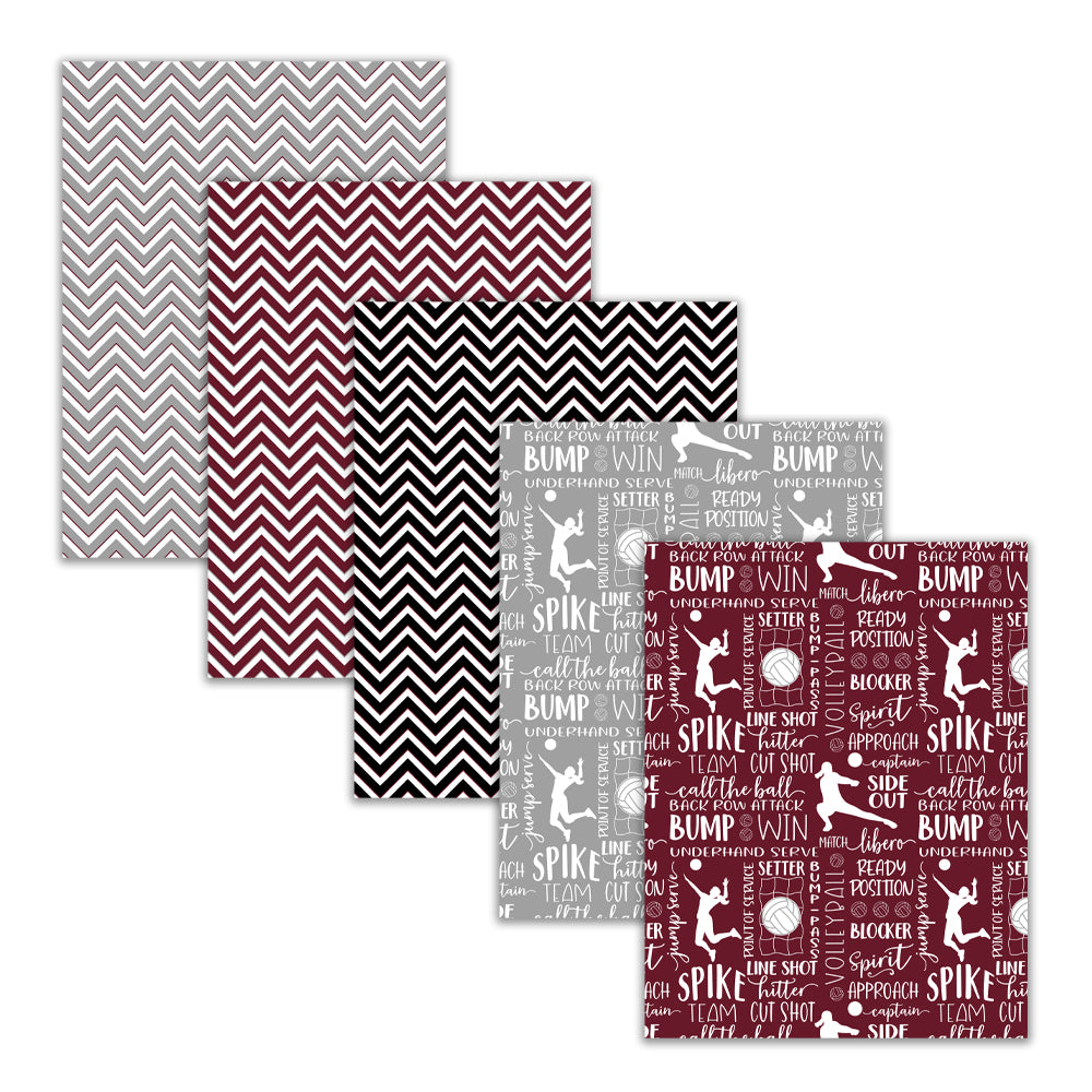 Maroon, Black, and Gray Volleyball Digital Paper Pack