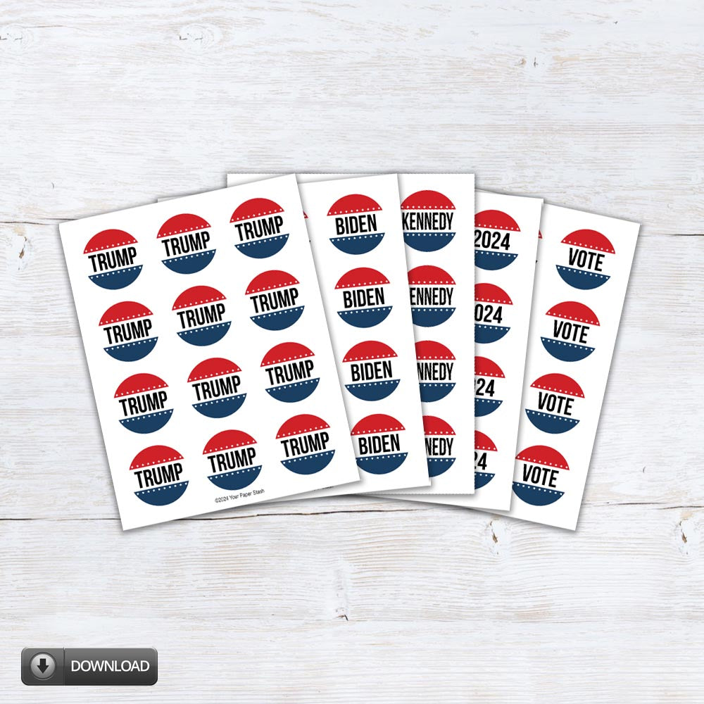 Printable Election 2024 Trump Biden Kennedy Vote 2" Stickers