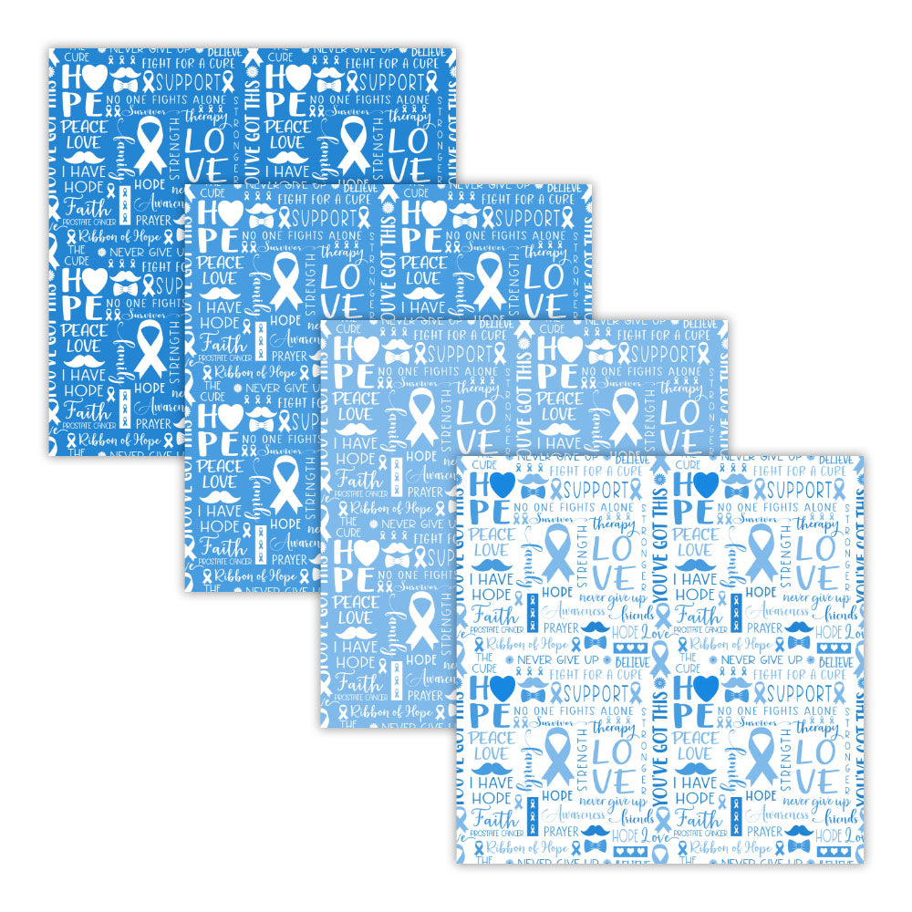 Seamless prostate cancer awareness digital paper pack with blue ribbon patterns, stripes, chevron, and inspirational typography in 12x12 format