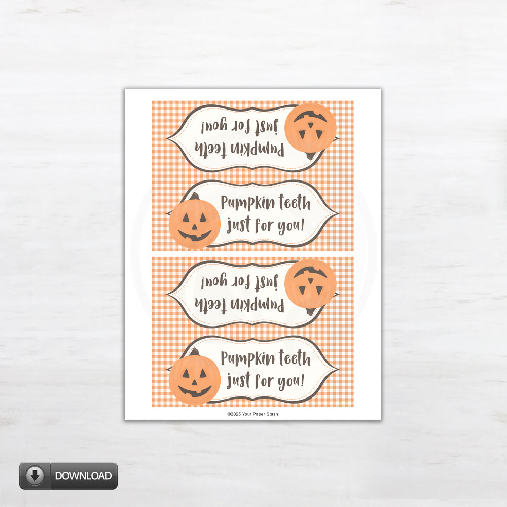 printable fall party treat and candy bag toppers with cute pumpkin