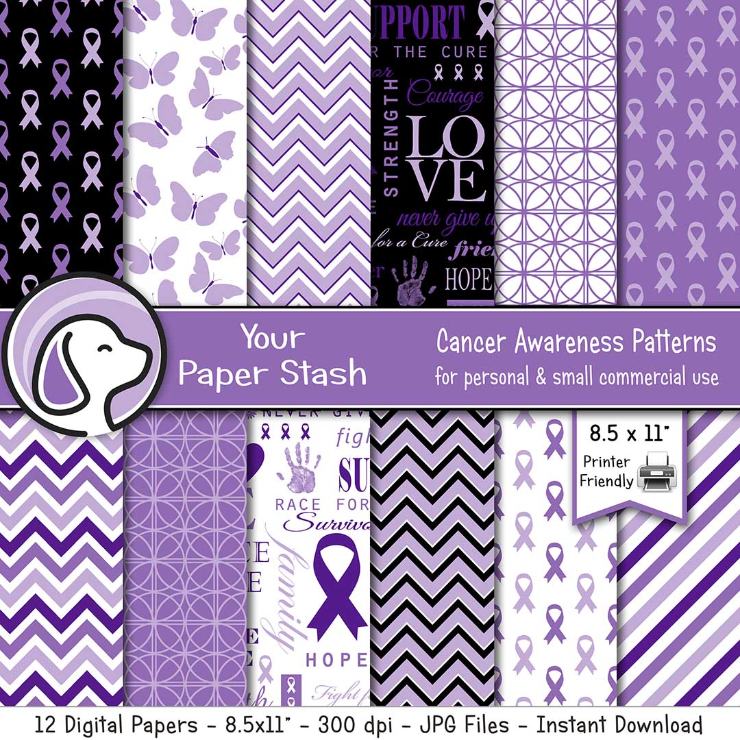Purple cancer awareness ribbon digital backgrounds for classroom projects and awareness activities