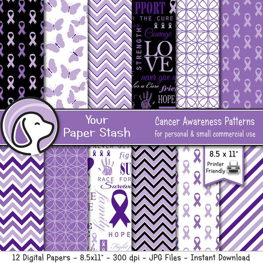 Purple cancer awareness ribbon digital backgrounds for classroom projects and awareness activities