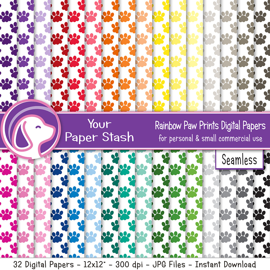 rainbow puppy dog print digital paper pack, dog sublimation background patterns