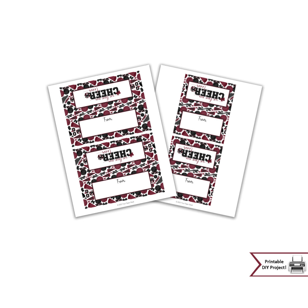 burgundy black cheerleader treat bag topper printable download