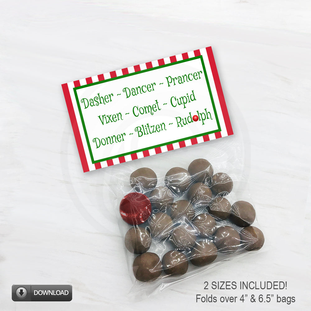 reindeer noses santa treat bag toppers for candy cookies and party favors