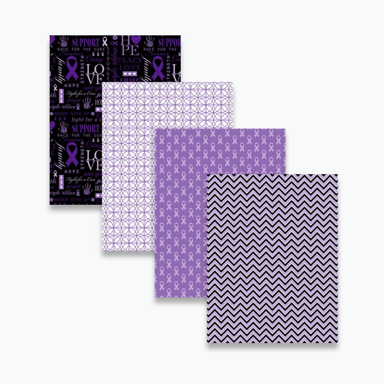 Purple cancer awareness digital paper pack with ribbon patterns and support themed backgrounds