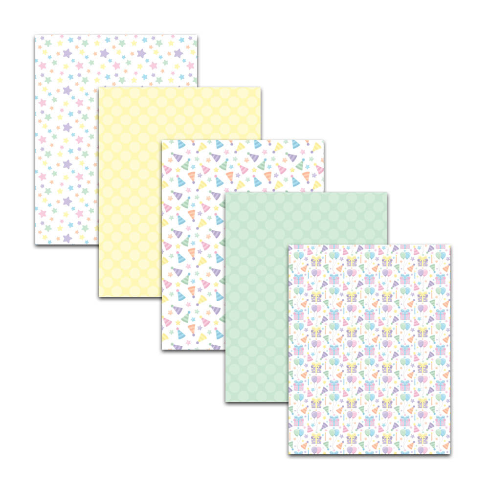 pastel party hat digital scrapbook paper, pastel star patterns