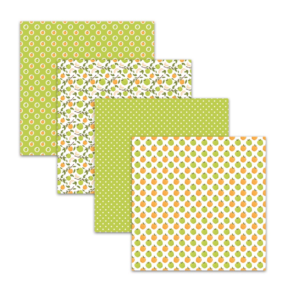 Apple Orchard Digital Paper Pack – Fall Green & Orange Apple Backgrounds – 12x12