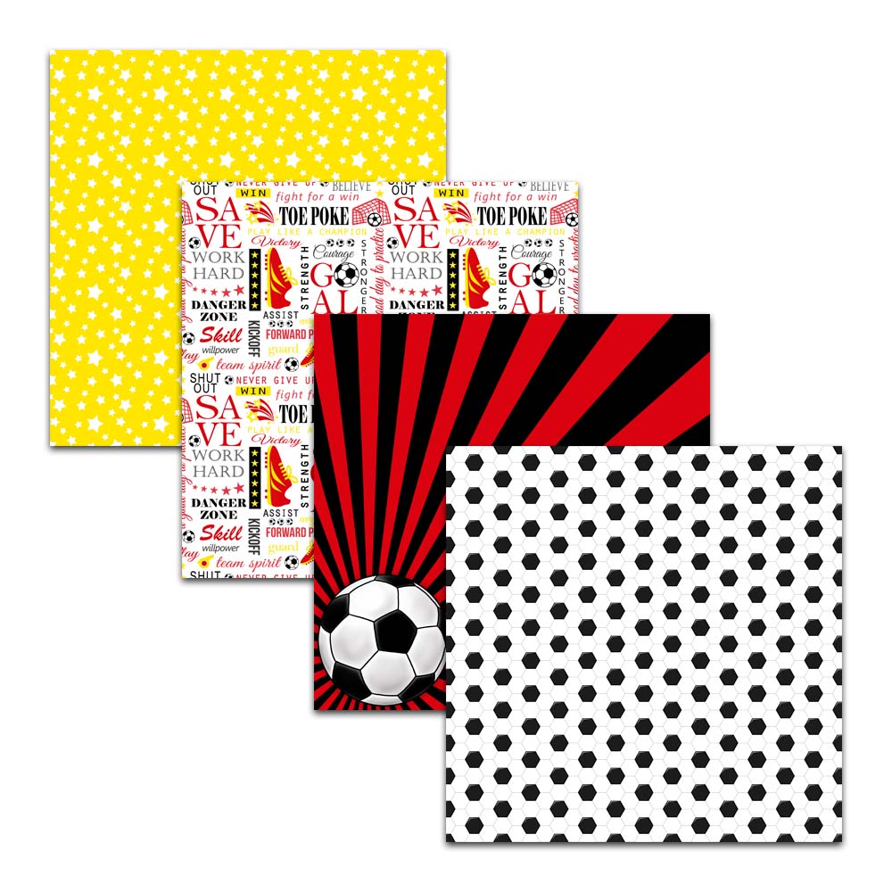 Soccer digital paper pack with red yellow black soccer ball patterns stars stripes and soccer net backgrounds