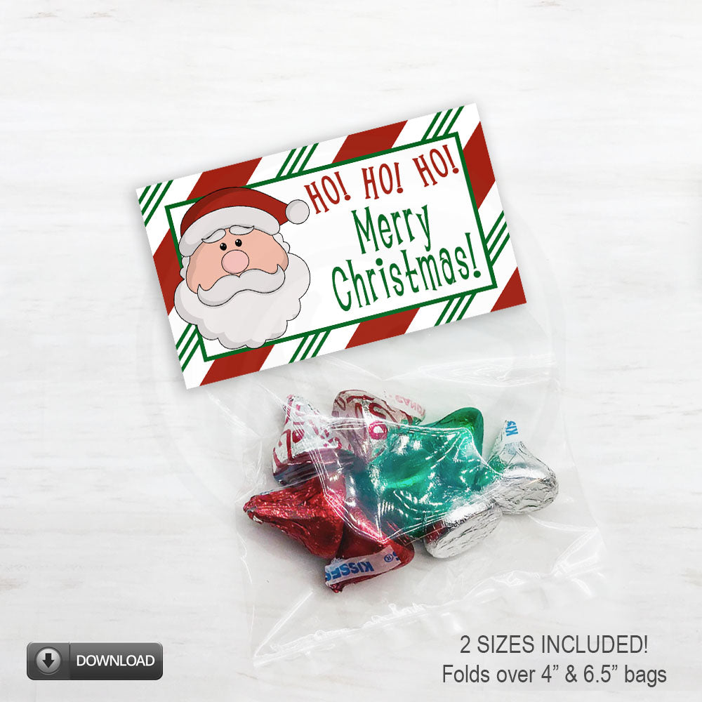 printable Christmas treat bag toppers with Santa Claus