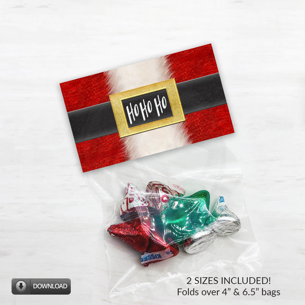 Santa Christmas printable treat bag toppers with a Santa suit design - 2 sizes - download